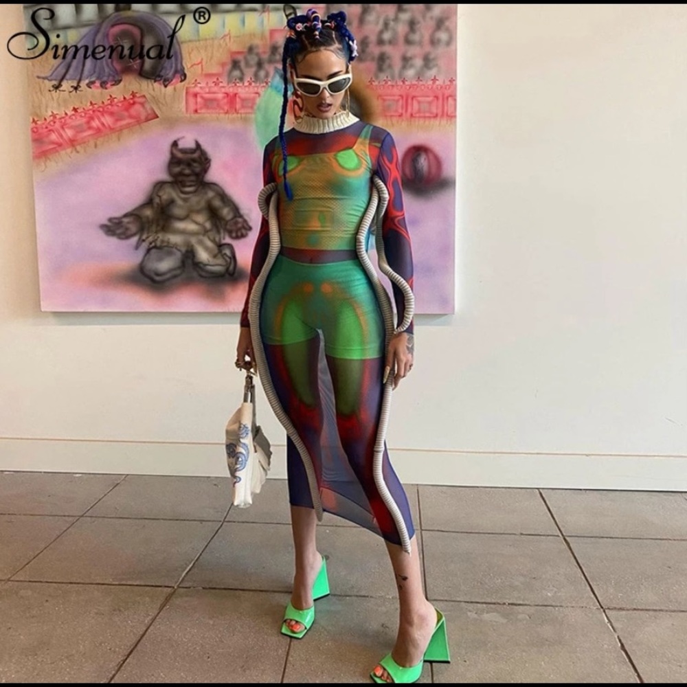 AMAZING sheet multicolored sci fi futuristic midi dress